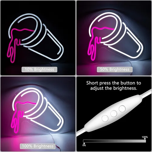 Miniatura 3 de Moodion - Letrero de neón de doble taza para decoración de pared, letreros de luces LED de neón rosas regulables para bar y cueva de hombre, cup