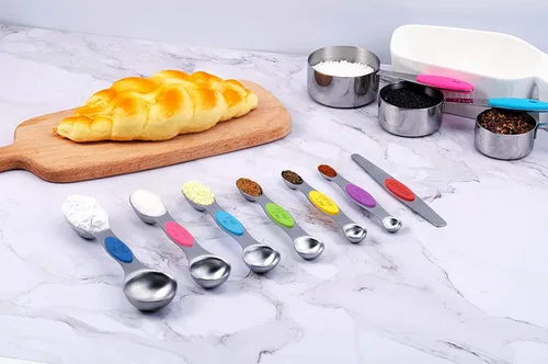 Miniatura 6 de Juego de tazas y cucharas de medición TILUCK, de acero inoxidable, utensilios de cocina para cocinar y hornear (14)