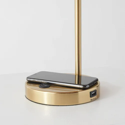 Miniatura 5 de Brightech Elizabeth - Lámpara de mesa con almohadilla de carga inalámbrica y puerto USB, lámpara de lectura de noche, lámpara de escritorio dorada