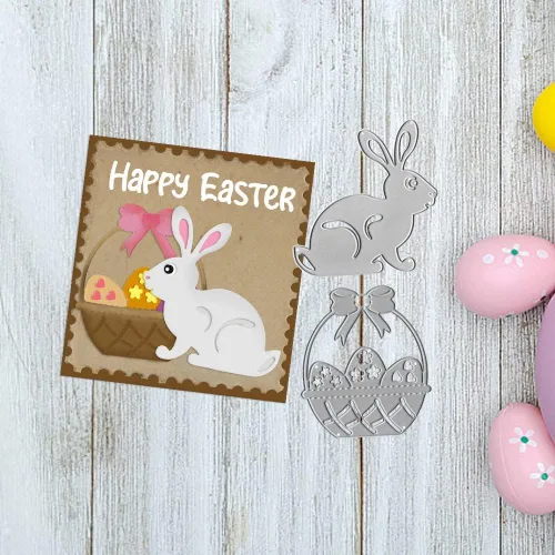 Miniatura 6 de Huevos de Pascua, conejos, troqueles de corte de metal y decoraciones de álbum de fotos, feliz conejito de Pascua, cesta de primavera, plantillas