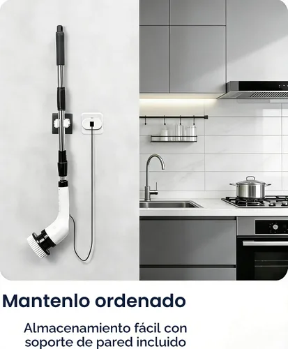 Miniatura 9 de Cleanninja Cepillo Eléctrico Giratorio para Limpieza - Cepillo de Ducha con Mango Largo y 7 Cabezales Reemplazables - Cepillo de Ducha Inalámbrico
