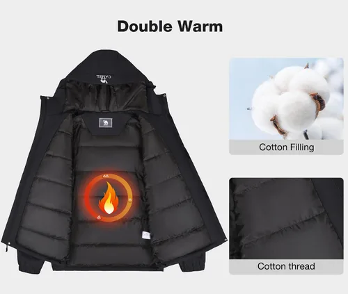 Miniatura 3 de CAMEL Chaqueta de esquí para hombre, abrigo de invierno, impermeable, chaqueta de snowboard cálida con capucha, parka resistente al viento, ropa
