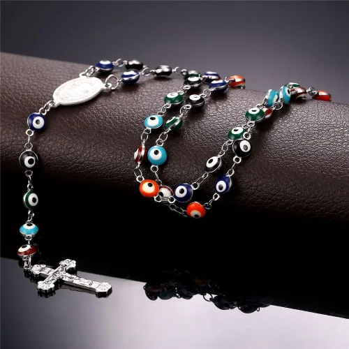 Miniatura 4 de U7 Catholic Gift Stainless Steel 18K Gold Plated Coin MedalCrucifix CrossVirgin MaryRosary Necklaces for Women Men
