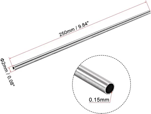 Miniatura 2 de uxcell Tubo redondo de acero inoxidable 304 0.079 in OD 0.006 in espesor de pared 9.843 in de longitud Tubo recto sin costura 8 piezas
