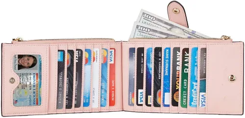 Miniatura 3 de Travelambo Billetera plegable con bloqueo RFID para mujer, con bolsillo con cremallera