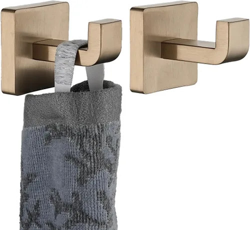 Miniatura 9 de JQK TH250-BG-P2 - Gancho para toallas de baño, para cocina, garaje, acero inoxidable 304, grosor de 0.031 in, 2 unidades, oro cepillado, TH250-BG-P2