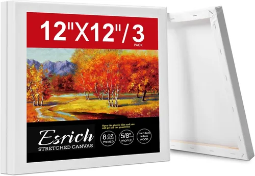 Miniatura 8 de ESRICH Lienzo estirado para pintar, paquete de 12 lienzos en blanco de varios tamaños para pintar, lienzo imprimado para niños, adultos