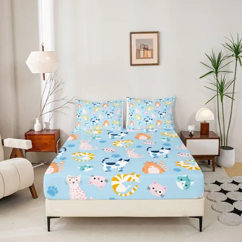 Miniatura 5 de Feelyou Juego de ropa de cama de tamaño individual con diseño de gato colorido para niños, adolescentes y niñas, decoración de habitación de gato