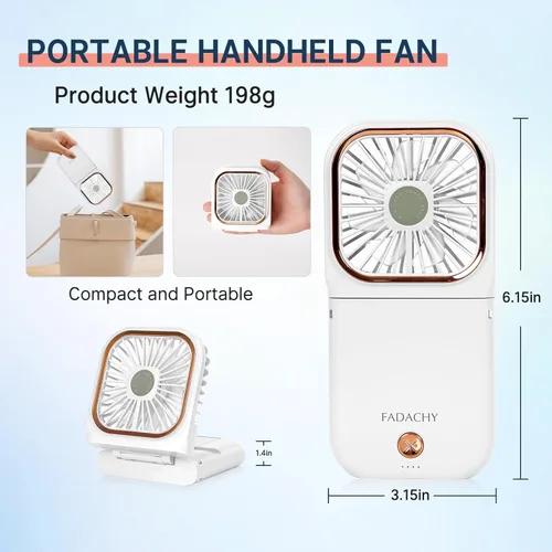 Miniatura 5 de Mini ventilador personal de mano Breeze Quiet Power Neck Fan recargable, al aire libre, senderismo, camping, blanco 2-Blanco