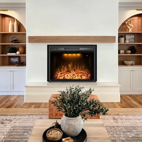 Miniatura 9 de Insertos de chimenea eléctrica de 36 pulgadas con puerta de vidrio y pantalla de malla, llamas multicolor y sonidos crepitantes de fuego