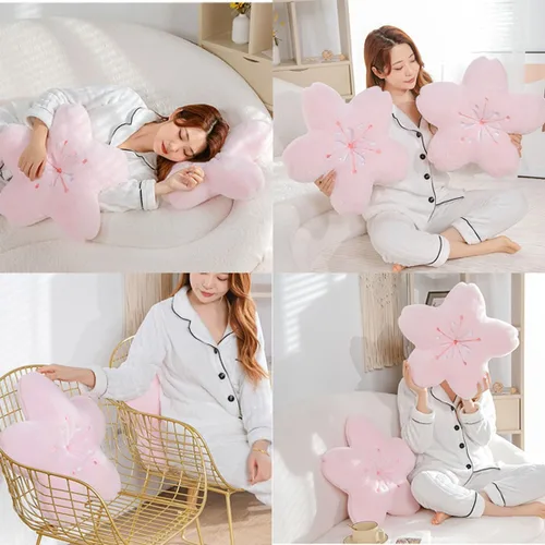 Miniatura 6 de Suave terciopelo de peluche Cojín de flores de cinco estrellas Cojín de trébol de cuatro hojas Sofá Dormitorio Sala de estar Funda de cojín -17 Rosa
