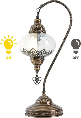 Miniatura 5 de Lámpara de mesa turca marroquí de vidrio transparente con cuello de cisne, pantalla de lámpara estilo bohemio vintage auténtica, lámpara de cuello