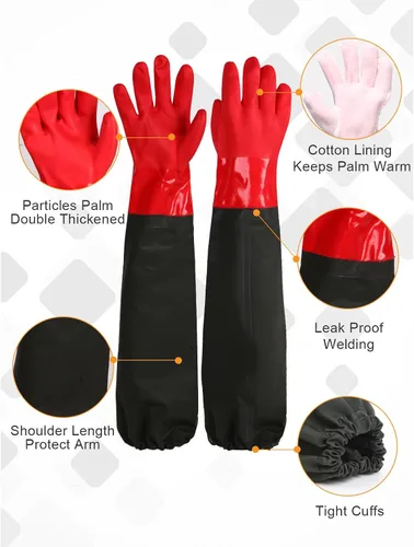 Miniatura 3 de Guantes impermeables extralargos de 25" con forro de algodón - Uso pesado, limpieza de acuarios y estanques, trabajo con mariscos