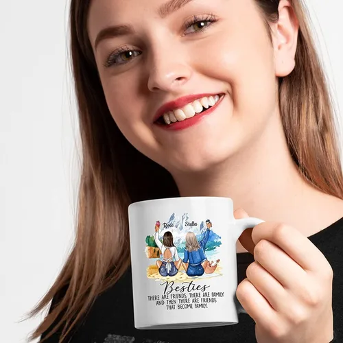 Miniatura 2 de Taza de café con texto en inglés "Besties There Are Friends That Become Family", tazas personalizadas para mejores amigas para mujeres, elige