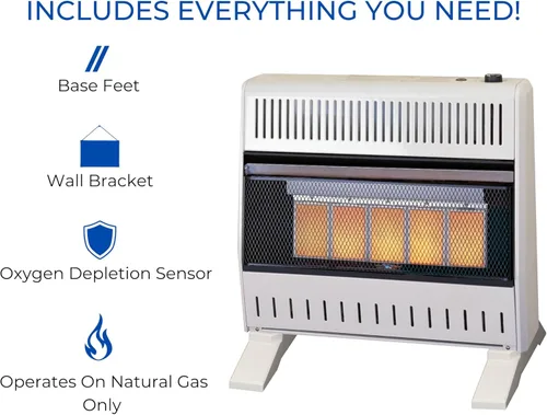 Miniatura 5 de ProCom - Calentador de placa infrarroja de gas natural sin ventilación con pies de base - 30,000 BTU, control con termostato - Modelo# MN300TPA-B