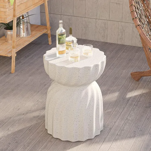 Miniatura 3 de HOMPUS Mesa auxiliar de hormigón para exteriores, mesa auxiliar redonda MgO para patio, taburete de jardín ligero para uso en interiores, patio