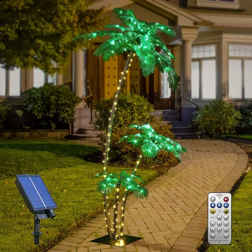Miniatura 9 de Palmera artificial iluminada de 6 pies, 3 pies y 2 pies, decoración de palmera artificial para exteriores, 203 luces LED, árbol falso
