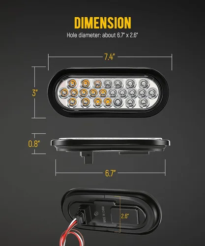 Miniatura 5 de Partsam 2 luces estroboscópicas ovaladas ámbar/verde de 6.5 pulgadas, 24 LED empotradas con patrones de flash cuádruple para remolque, luces