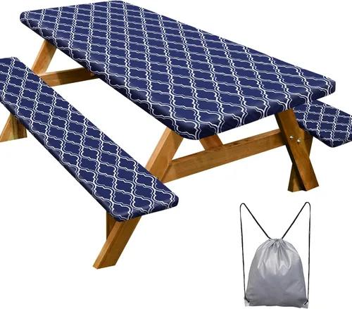 Miniatura 13 de Mantel de mesa de picnic con fundas de banco de 6 pies, 3 piezas, impermeable, resistente al viento, mantel de camping estético con bolsa
