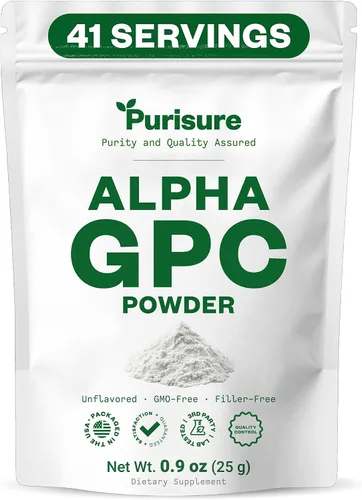 Purisure Alpha GPC en polvo, 0.88 oz, suplemento de colina pura Alpha GPC para cerebro y enfoque, suplementos de colina CDP para rendimiento y