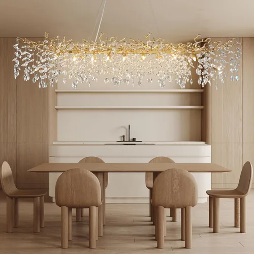 Miniatura 13 de YUYI Lámpara colgante de cristal de 8.3 pulgadas para isla de cocina, modernos candelabros de rama de árbol dorados, lámpara colgante redonda