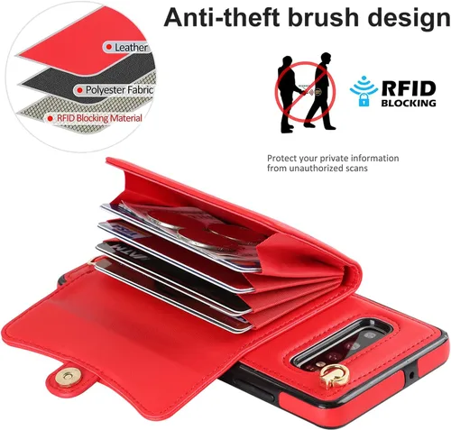 Miniatura 4 de Asuwish Funda de teléfono para Samsung Galaxy S10 Plus con bloqueo RFID, tarjetero y correa cruzada de muñeca, correa cruzada de cuero, accesorios