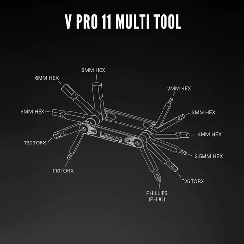 Miniatura 4 de LEZYNE V PRO 11 - Multiherramienta para bicicleta Brocas de vanadio anticorrosión, hexagonales 2/2.5/3/4/5/6/0.315 in, cabeza cruzada, T10/T25/T30