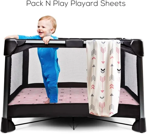 Miniatura 5 de Juego de sábanas elásticas ajustables para Pack n Play, BROLEX paquete de 2 sábanas portátiles para minicuna, funda de colchón de corralito Flecha