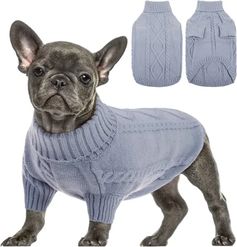 Miniatura 26 de Queenmore - Suéter de punto trenzado con cuello alto para perros pequeños, para climas fríos, para chihuahua, bulldog, teckel, carlino y yorkie, XS