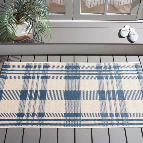 Miniatura 78 de SAFAVIEH Alfombra Lavable para Exteriores Colección Courtyard - 2'3" x 4', Beige y Azul, Patrón a Cuadros, No Desprende Pelusa y Fácil Limpieza