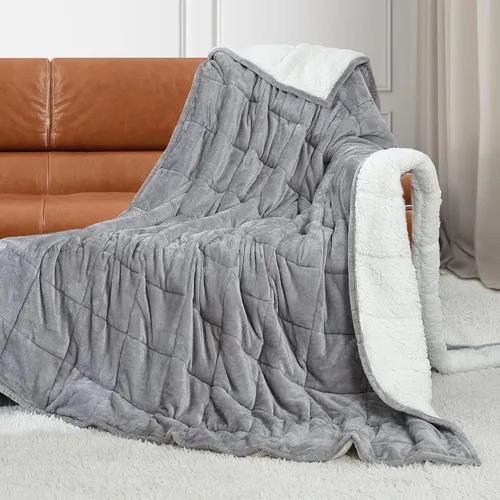 Miniatura 17 de Alomidds Manta con Peso para Adultos, Tamaño Twin 12 lbs Mantas con Peso, Manta Pesada con Forro Polar Suave y Brillante Reversible y Sherpa Cálido