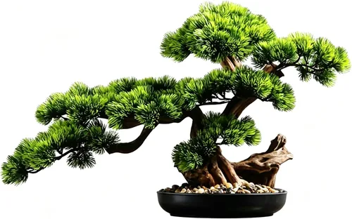Árbol de pino bonsái artificial, planta falsa realista de 17 pulgadas, exhibición de escritorio en maceta, decoración de jardín zen
