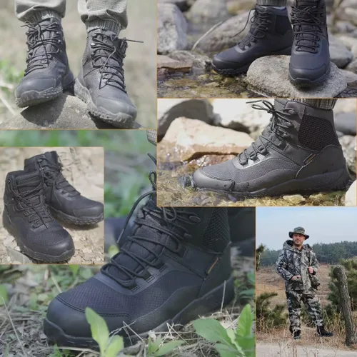 Miniatura 6 de Botas tácticas para hombres, botas de combate de punta suave de 6 pulgadas, impermeables y antideslizantes, botas de desierto para exteriores