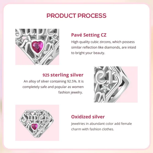 Miniatura 67 de Abalorios de plata de ley para pulseras, collares, familia para siempre, circonita cúbica, regalo de joyería para mujeres