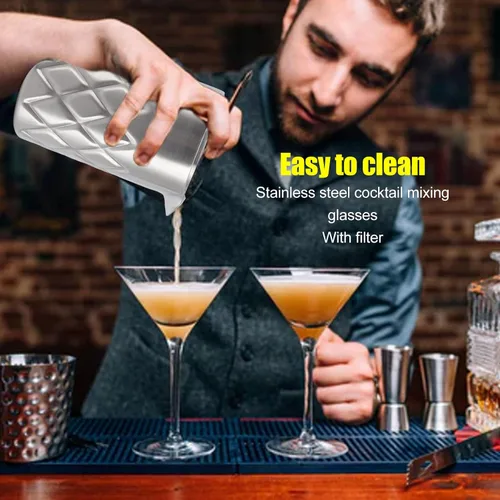 Miniatura 2 de TOPINCN Vaso de mezcla de cóctel, acero inoxidable, mezclador de vidrio, coctelera de doble pared, barman herramientas de bricolaje, mezclador
