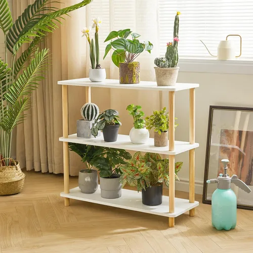 Miniatura 5 de IBUYKE Estantería abierta de madera de 3 niveles – Moderno organizador de almacenamiento independiente, estantes de pie, soporte de exhibición