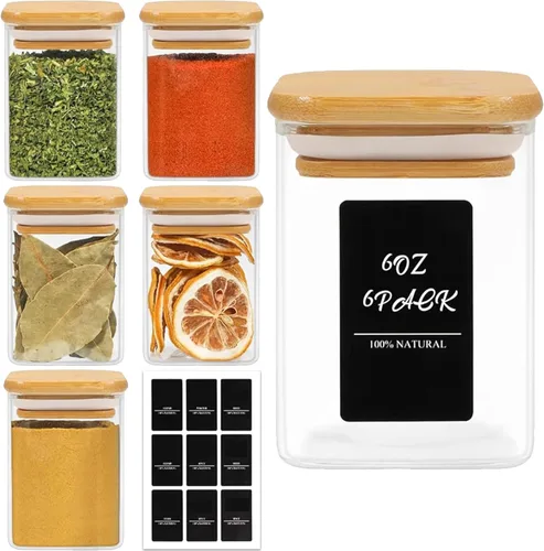 Miniatura 15 de ComSaf Tarros de especias con etiquetas de 4 onzas, paquete de 6 recipientes pequeños para especias, tarros de condimentos de vidrio con tapas