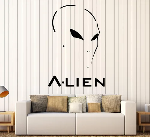 Vinilo adhesivo de pared de cabeza de alienígena, OVNI espacio, decoración de habitación de niños, decoración grande (1944ig) negro