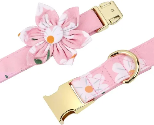 Miniatura 2 de Beirui Collares, arneses y correas para perritas lindas - Juego de collar y correa ajustable para perros con flor - Arnés de malla suave para Rosa