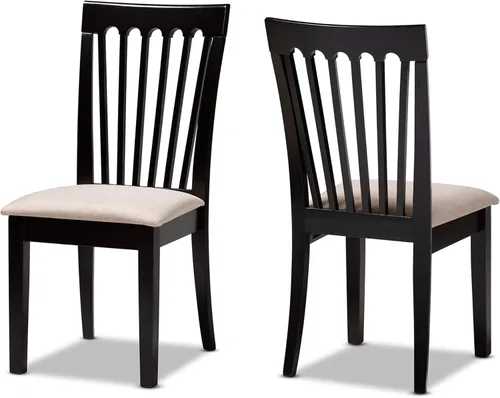 Miniatura 15 de Baxton Studio Silla de comedor Minette - Tapizado de tela gris, juego de madera con acabado marrón nogal Gris/marrón nogal