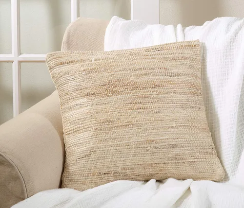 Miniatura 3 de SARO LIFESTYLE Chindi Collection - Almohada de yute rellena de plumón, 18 pulgadas, natural