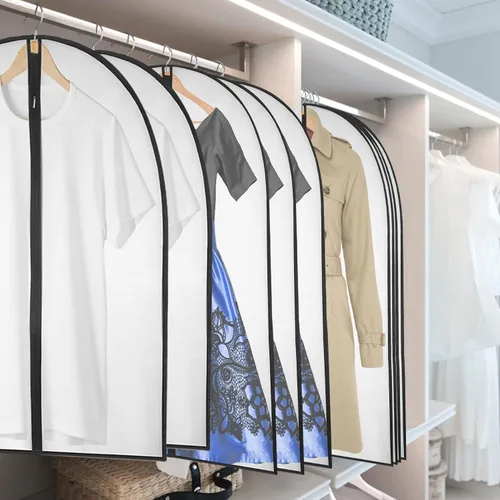 Miniatura 26 de Bolsas de ropa de 50 pulgadas para colgar ropa, fundas transparentes a prueba de trajes con refuerzos de 4 pulgadas para almacenamiento en armario