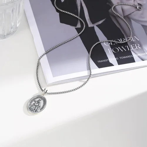 Miniatura 568 de Collar de plata de ley 925 con medalla de San Patrón, colgante de protección católica, amuleto, joyería religiosa para hombres y mujeres