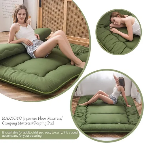 Miniatura 7 de MAXYOYO Colchón de piso japonés tipo futón, colchón de tatami acolchado, colchoneta para dormir enrollable, tumbona para el suelo, cama de sofá Verde