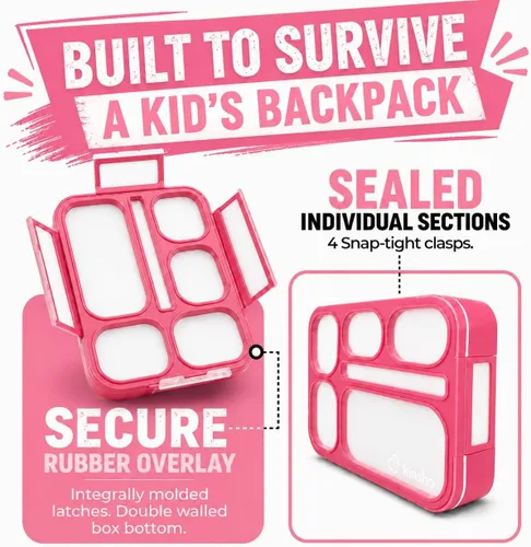 Miniatura 3 de Contenedor de lonchera Bento-Box para niños, niñas, mujeres, kit de 6 compartimentos para porciones escolares, cajas de comida o aperitivos para Rosa