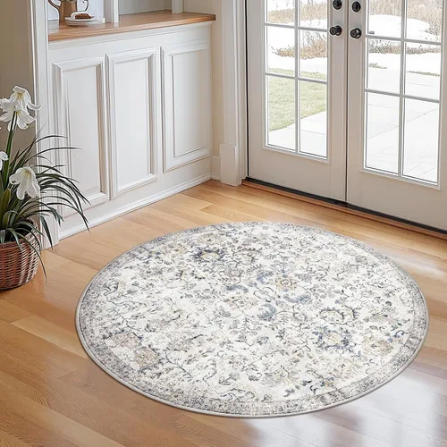 Miniatura 84 de jinchan Lima - Alfombra simétrica floral geométrica lavable, alfombra de entrada de medio círculo de 2 x 3, alfombra de media luna, suave y Azul