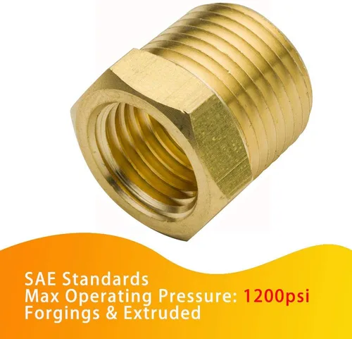 Miniatura 2 de Buje hexagonal de latón para montaje de tubería de 1 pulgada NPT macho a 1/2 pulgada NPT hembra adaptador 1200psi (paquete de 2)