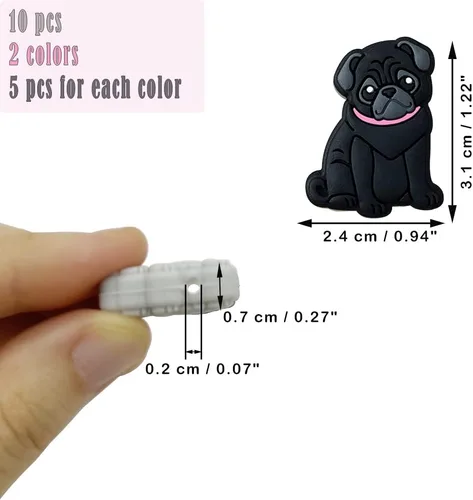 Miniatura 3 de 10 cuentas de perro de dibujos animados de animales con forma de carlino, cuentas focales para bolígrafo, llavero, joyería, pulseras, collares