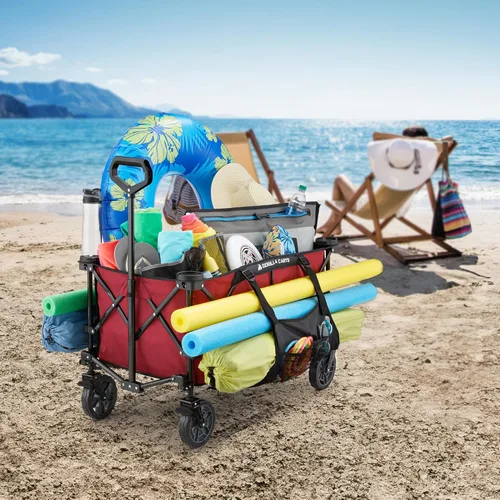 Miniatura 4 de Gorilla Carts Vagón utilitario colapsible plegable para exteriores, cama de gran tamaño de 7 pies cúbicos, capacidad de carga de 150 libras, rojo