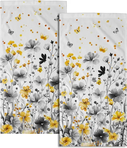 Miniatura 26 de Juego de 2 toallas de mano para el 4 de julio, 14 x 28 pulgadas, diseño patriótico de hojas florales rojas y azules, absorbentes y suaves